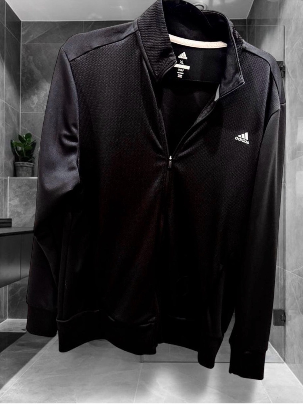 Adidas mens Sz XL golf black Full-Zip Track Jacket - lightweight and soft comfor